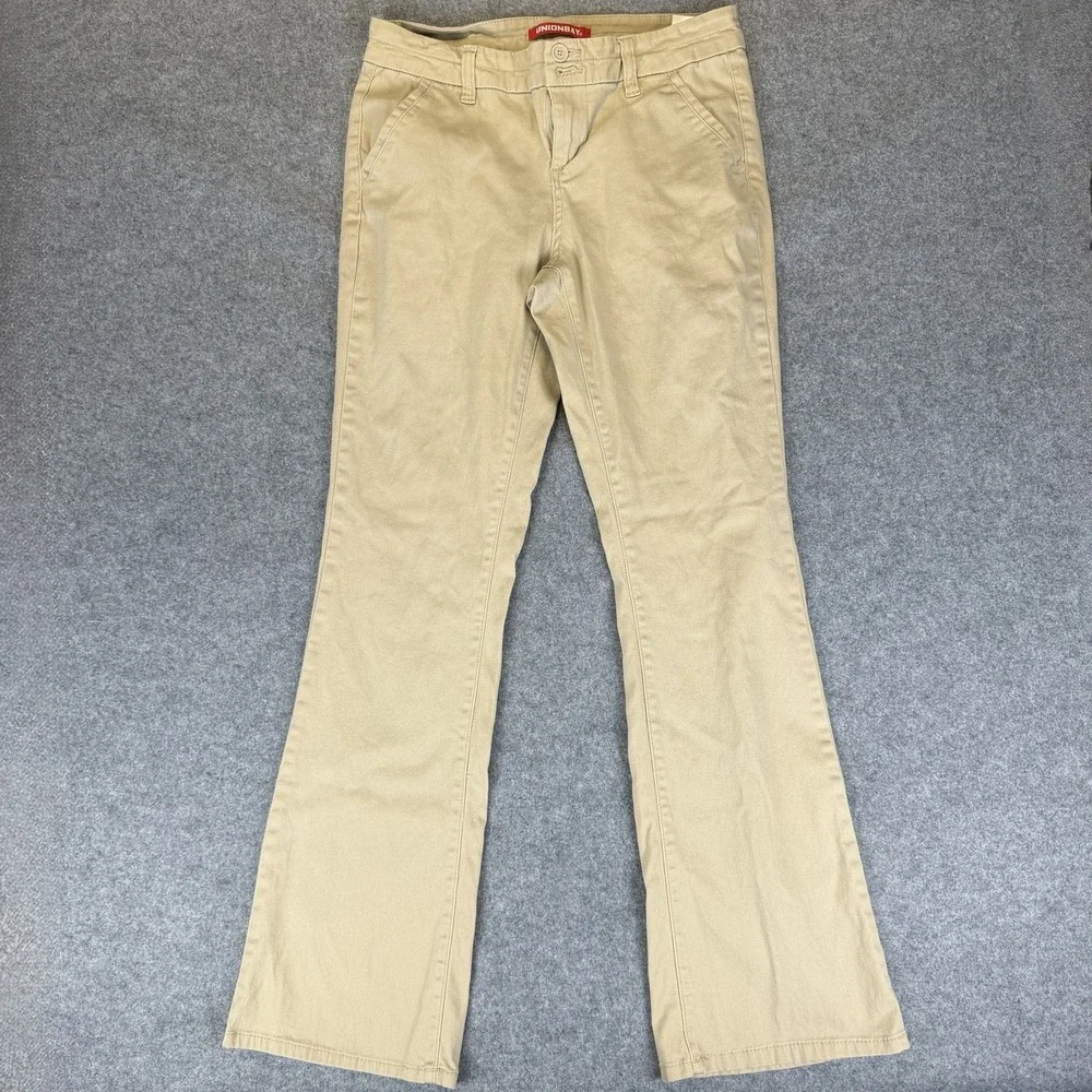 Unionbay Khaki Y2K Flare Pants Size 9 29W Low Rise Chino Bootcut Vintage Cotton
